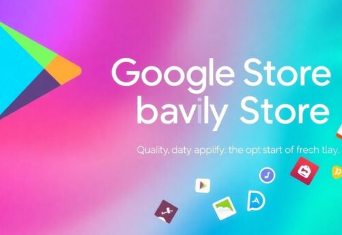 Google Play Store Logo mit gefilterten App-Icons.