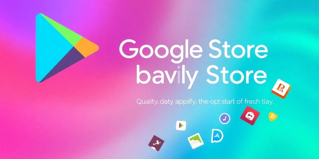 Google Play Store Logo mit gefilterten App-Icons.