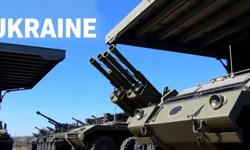 Militärfahrzeuge bereit für Waffenlieferungen an die Ukraine.