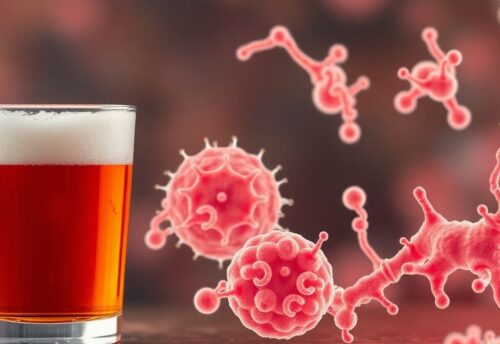 Glas Bier und Darmbakterien im Fokus