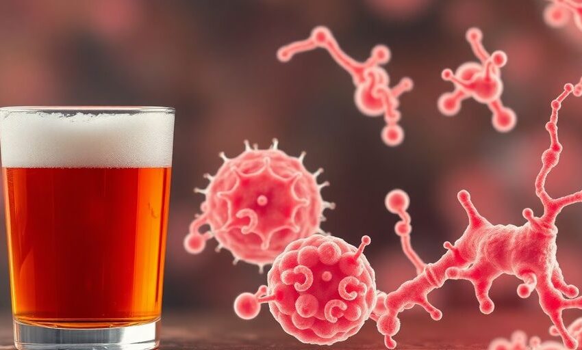 Glas Bier und Darmbakterien im Fokus