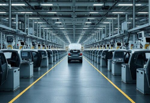 Autowerk mit leeren Arbeitsplätzen