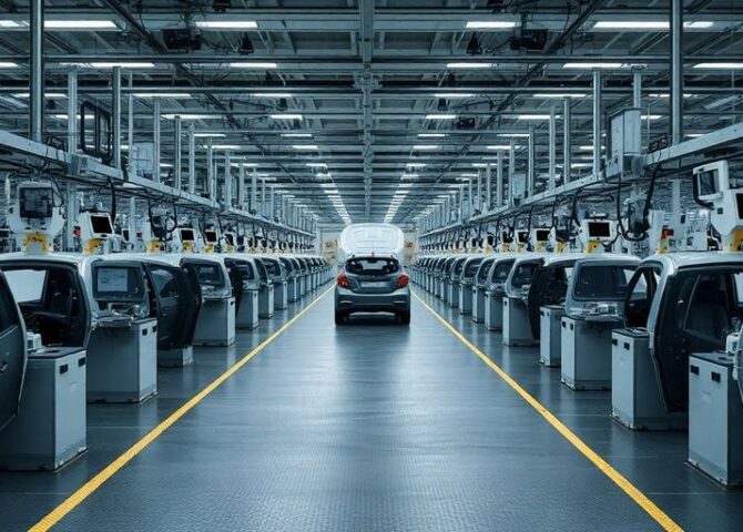 Autowerk mit leeren Arbeitsplätzen