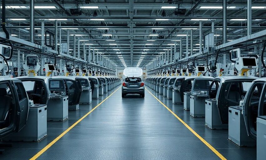 Autowerk mit leeren Arbeitsplätzen