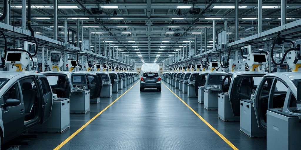 Autowerk mit leeren Arbeitsplätzen