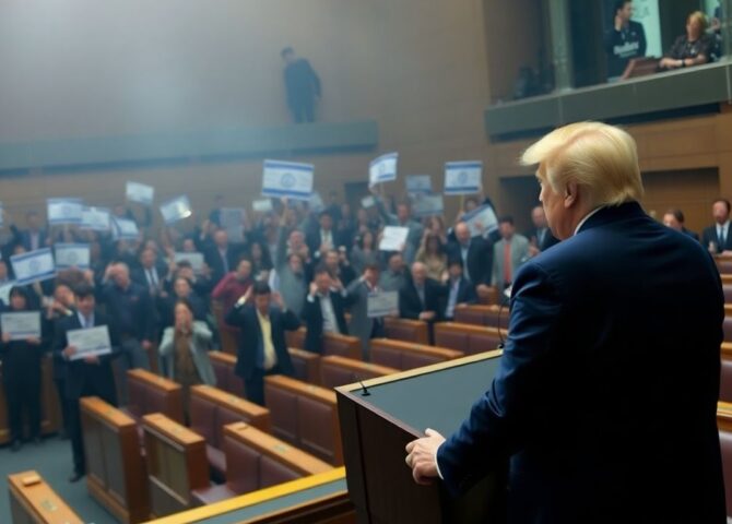 Trump unterbricht Rede wegen Protest in Knesset.