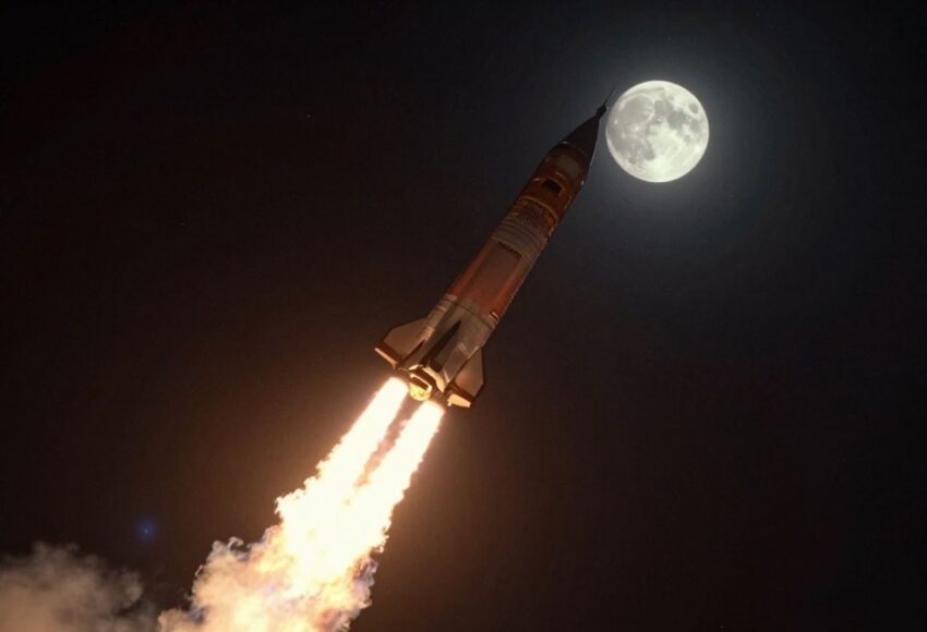 Rakete steigt zum Mond auf, Mondmission-Test.